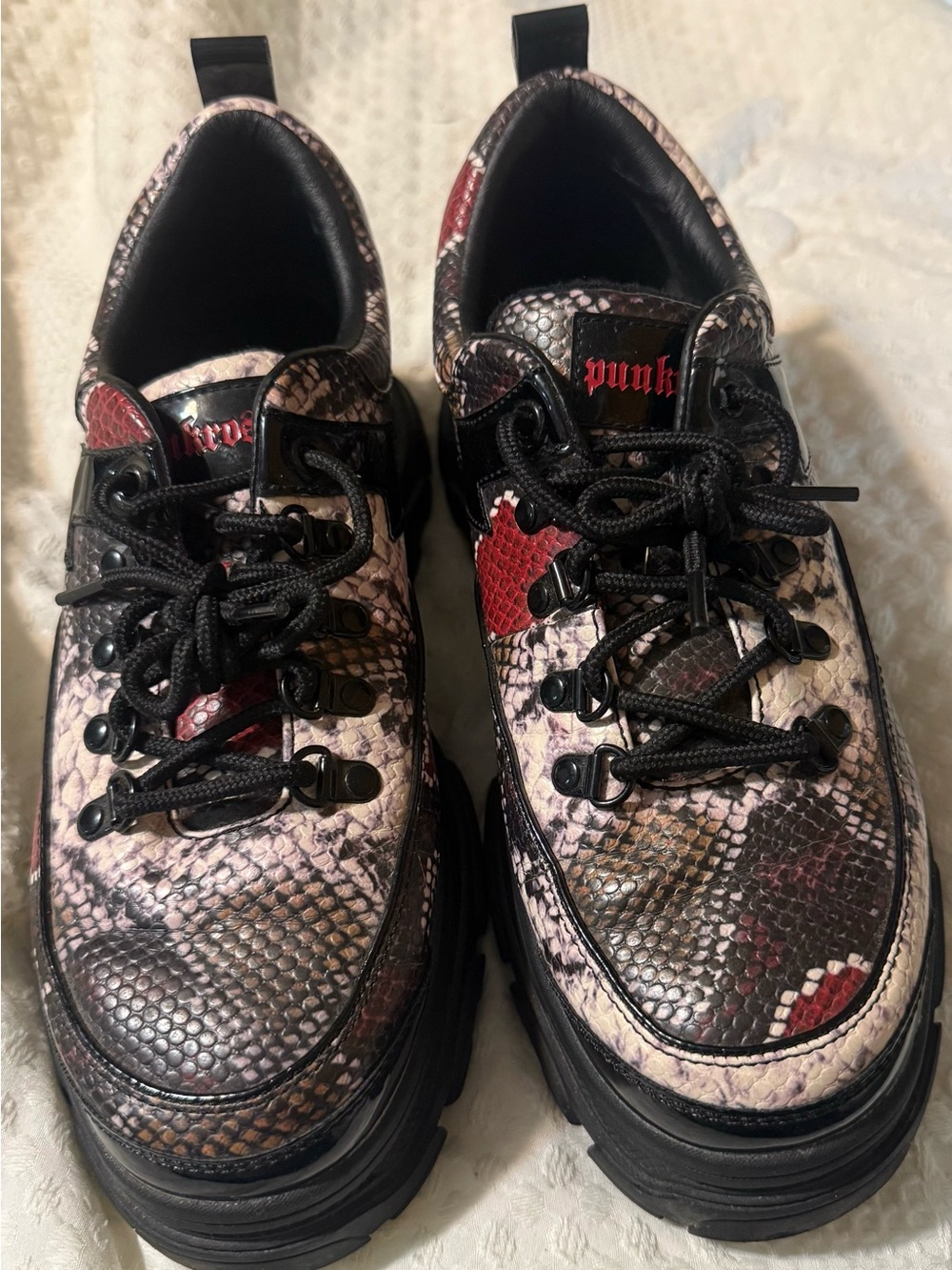 Chunky Snake-Print Platform Sneakers